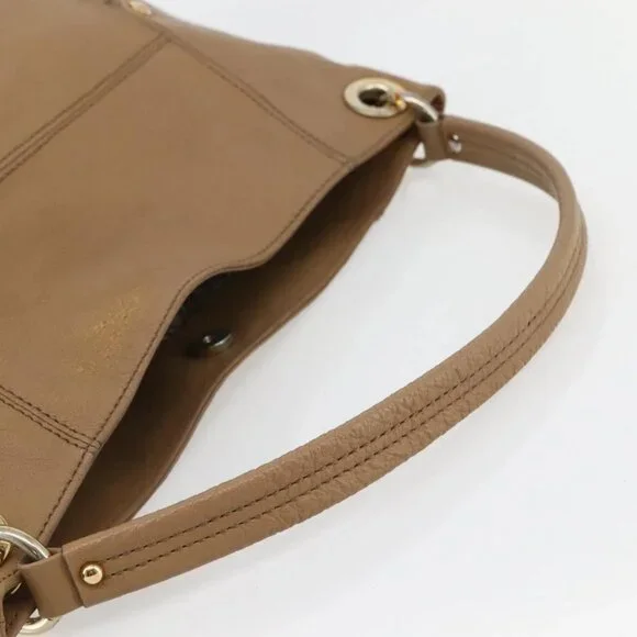 BURBERRY Blue Label Shoulder Bag Leather Beige Gold Auth - Picture 8 of 16